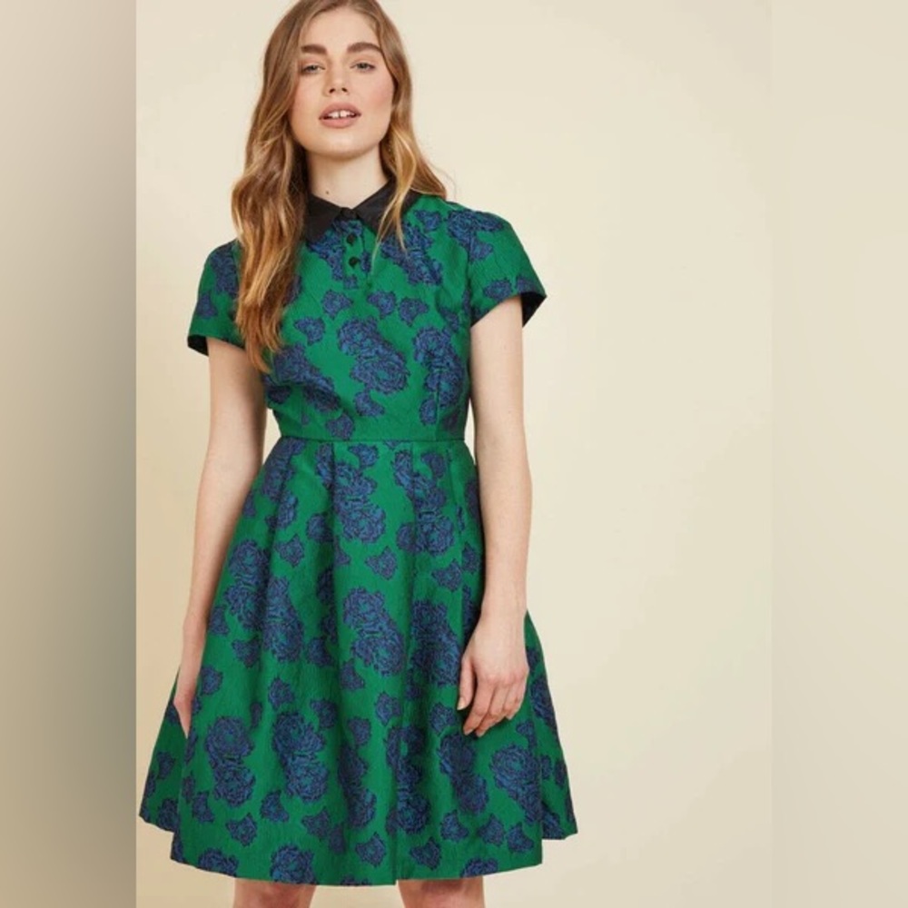 ModCloth plus size green blue brocade collar dress new 1X NWOT